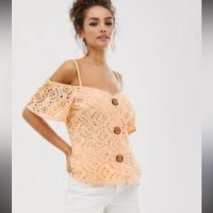 ASOS Peach Broderie Anglaise Off-Shoulder Top